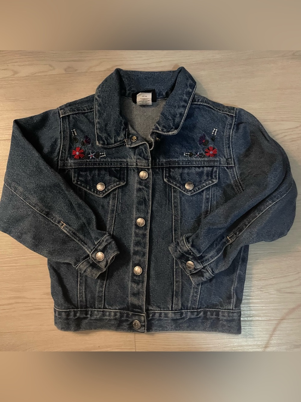 Sonoma Vintage Little Girls 5 Dark Blue Denim Jacket with Red Floral Embroidery